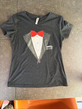 Tee Public Large Charcoal Tuxedo Graphic Tee with Red Bow